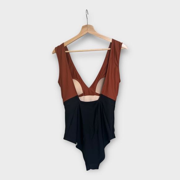 Summersalt Black and Brown One Piece Swimsuit V-Neck Color Block - Picture 4 of 9